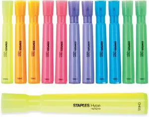 Staples Hype Highlighters, Chisel Tip, Fluorescent Yellow, 12-Pack Staples Hype Highlighters, Chisel Tip, Fluorescent Yellow, 12-Pack