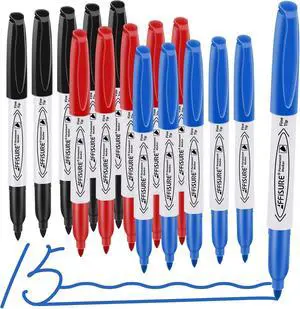Permanent Markers, Black, Blue, Red, 15 Pack, Fine PointAssorted Colors Set, Works on Wood, Plastic, Metal, and More, for Adults, Artist, Teacher, Kids Permanent Markers, Black, Blue, Red, 15 Pack, Fine PointAssorted Colors Set, Works on Wood, Plastic, Metal, and More, for Adults, Artist, Teacher, Kids