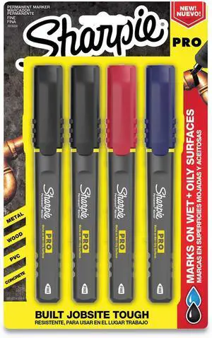 Sharpie Pro Permanent Markers, Fine Point, Assorted Colors, 4 Count - Built Jobsite Tough, Durable, Rugged, Anti-Roll Sharpie Pro Permanent Markers, Fine Point, Assorted Colors, 4 Count - Built Jobsite Tough, Durable, Rugged, Anti-Roll