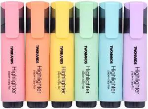 TWOHANDS Highlighter,Chisel Tip Marker Pen,6 Assorted Pastel Colors,H2007 TWOHANDS Highlighter,Chisel Tip Marker Pen,6 Assorted Pastel Colors,H2007