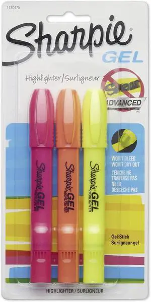Sharpie Accent Gel Highlighters, Colored, 3 Assorted Highlighters (1780475) Sharpie Accent Gel Highlighters, Colored, 3 Assorted Highlighters (1780475)