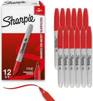 Sharpie Permanent Markers, Fine Tip, Red, 12 Count - Office Supplies, Quick Drying, Fade Resistant, For Plastic, Metal, Wood, And More Sharpie Permanent Markers, Fine Tip, Red, 12 Count - Office Supplies, Quick Drying, Fade Resistant, For Plastic, Metal, Wood, And More