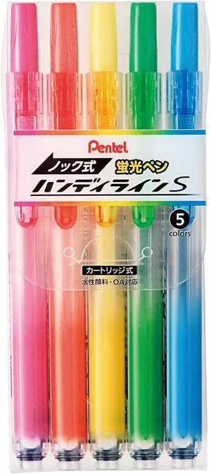 Pentel Knock Highlighter, Handy Line, 5 Color Set (SXNS15-5) Pentel Knock Highlighter, Handy Line, 5 Color Set (SXNS15-5)