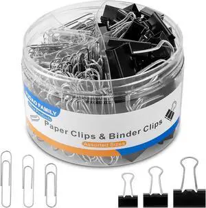 FUDAO FAMILY Paper Clips & Binder Clips, 340 PCS Assorted Sizes, Silver & Black, Metal, Medium, Large, Small FUDAO FAMILY Paper Clips & Binder Clips, 340 PCS Assorted Sizes, Silver & Black, Metal, Medium, Large, Small