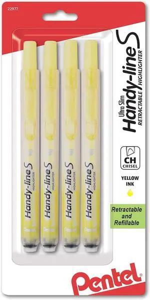Pentel Handy-Line S Retractable Highlighter, Chisel Tip, Yellow Ink, 4/Pack (SXS15BP4G) Pentel Handy-Line S Retractable Highlighter, Chisel Tip, Yellow Ink, 4/Pack (SXS15BP4G)