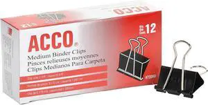 ACCO Binder Clips, Medium, Black, 12 per Box, 2 Boxes (72062) ACCO Binder Clips, Medium, Black, 12 per Box, 2 Boxes (72062)