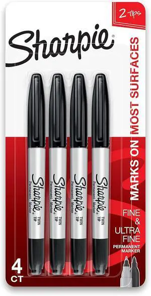 Sharpie Twin Tip Permanent Markers, Fine and Ultra Fine, Black, 4 Count Sharpie Twin Tip Permanent Markers, Fine and Ultra Fine, Black, 4 Count