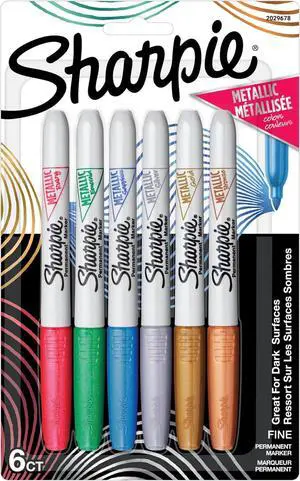 Sharpie Metallic Permanent Markers, Fine Tip, Assorted Colors, 6 Count - Arts & Crafts, Quick Drying, Great for Dark Surfaces Sharpie Metallic Permanent Markers, Fine Tip, Assorted Colors, 6 Count - Arts & Crafts, Quick Drying, Great for Dark Surfaces