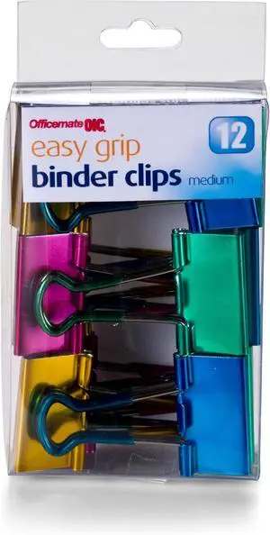 Officemate Easy Grip Medium Binder Clips, Assorted Metallic Colors, 12 Pack (31054) Officemate Easy Grip Medium Binder Clips, Assorted Metallic Colors, 12 Pack (31054)