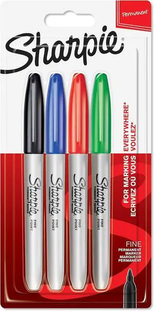 Sharpie Permanent Markers | Fine Point for Bold Details | BlackBlueRed and Green Ink Colours | 4 Marker Pens Sharpie Permanent Markers | Fine Point for Bold Details | BlackBlueRed and Green Ink Colours | 4 Marker Pens