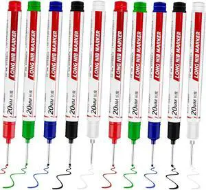 10 Pcs Long Head Deep Hole Marker - Long Nib Markers, Multi-purpose Deep Hole Marker Pens, Quick Dry Waterproof Colorful Carpenter Pen Markers for Construction Bathroom Woodworking 10 Pcs Long Head Deep Hole Marker - Long Nib Markers, Multi-purpose Deep Hole Marker Pens, Quick Dry Waterproof Colorful Carpenter Pen Markers for Construction Bathroom Woodworking