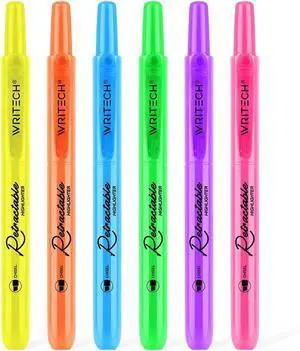 WRITECH Retractable Highlighters Assorted Colors: Chisel Tip Click Aesthetic Highlighter Marker Pens Pack Multi Colored Ink No Bleed Smear for Highlighting Journaling (6ct Neon) WRITECH Retractable Highlighters Assorted Colors: Chisel Tip Click Aesthetic Highlighter Marker Pens Pack Multi Colored Ink No Bleed Smear for Highlighting Journaling (6ct Neon)