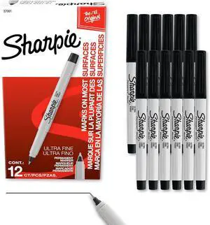 Sharpie Permanent Markers, Ultra Fine Tip, Black, 12 Count - Quick Drying, Fade Resistant Sharpie Permanent Markers, Ultra Fine Tip, Black, 12 Count - Quick Drying, Fade Resistant