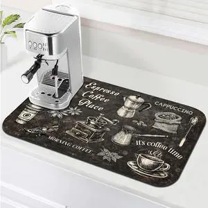Vintage Coffee Blueprint Coffee Bar Mat 19" x 12", Absorbent Quick-Dry Coffee Drying Mat, Non-Slip Waterproof Countertop Protector for Coffee Station, Espresso Machine Vintage Coffee Blueprint Coffee Bar Mat 19" x 12", Absorbent Quick-Dry Coffee Drying Mat, Non-Slip Waterproof Countertop Protector for Coffee Station, Espresso Machine
