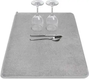 Ninsula Dish Drying Mat, 18 x 24 In Absorbent Microfiber Drying Matt Kitchen Counter, Extra Large Foldable Drying Mat for Countertops, Sinks and Draining Racks (Gray) Ninsula Dish Drying Mat, 18 x 24 In Absorbent Microfiber Drying Matt Kitchen Counter, Extra Large Foldable Drying Mat for Countertops, Sinks and Draining Racks (Gray)