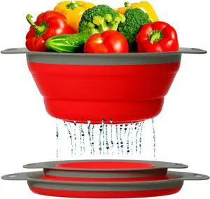 Comfify Ultimate Kitchen Strainers Set of 2 - Collapsible Silicone Colanders For Easy Storage - Use with Pasta & Veggies or as a Fruit or Berry Bowl with Strainer - Irreplaceable for Campers - Red Comfify Ultimate Kitchen Strainers Set of 2 - Collapsible Silicone Colanders For Easy Storage - Use with Pasta & Veggies or as a Fruit or Berry Bowl with Strainer - Irreplaceable for Campers - Red