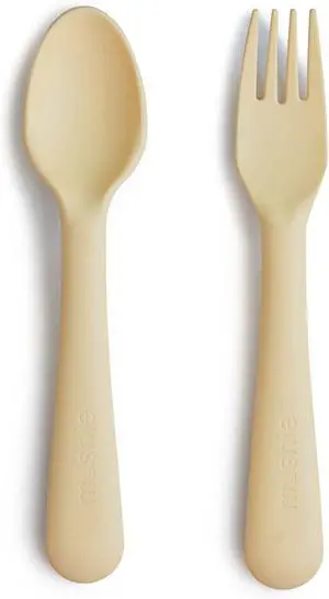 mushie Flatware Fork and Spoon Set For Kids | Made in Denmark (Daffodil) mushie Flatware Fork and Spoon Set For Kids | Made in Denmark (Daffodil)