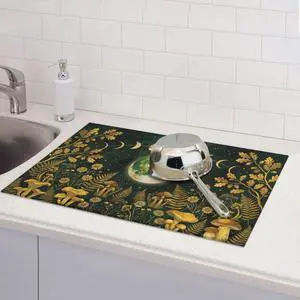Moon Phase Leaf Large Absorbent Dish Drying Mat For Kitchen Counter,18*24in Moon Phase Leaf Large Absorbent Dish Drying Mat For Kitchen Counter,18*24in