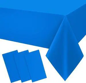 Smiry Disposable Table Cloth 3 Pack, 54 x 108 Inch Waterproof Plastic Tablecloth, Decorative Rectangle Table Covers for Party, Birthday, Picnic, Blue Smiry Disposable Table Cloth 3 Pack, 54 x 108 Inch Waterproof Plastic Tablecloth, Decorative Rectangle Table Covers for Party, Birthday, Picnic, Blue