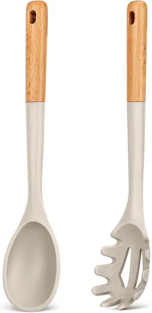 Badiano Silicone Pasta Fork and Cooking Spoon Set,12.8 inch, Khaki Badiano Silicone Pasta Fork and Cooking Spoon Set,12.8 inch, Khaki