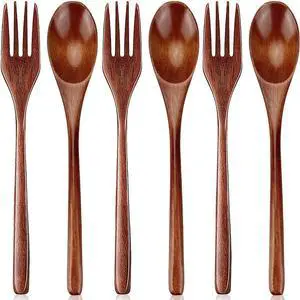 Wooden Spoons and Fork for Eating Utensil Set Small Wood Cutlery Silverware Wooden Spoons and Fork for Eating Utensil Set Small Wood Cutlery Silverware