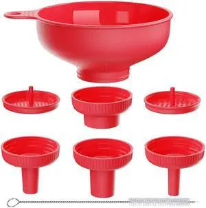 Pisol Wide Mouth Versatile Funnel, Canning Funnels for Kitchen Use, Food Grade Plastic Cooking Funnel Set with 4 Size Spouts and 2 Strainers for Filling Different Bottles and Bags, Red Pisol Wide Mouth Versatile Funnel, Canning Funnels for Kitchen Use, Food Grade Plastic Cooking Funnel Set with 4 Size Spouts and 2 Strainers for Filling Different Bottles and Bags, Red