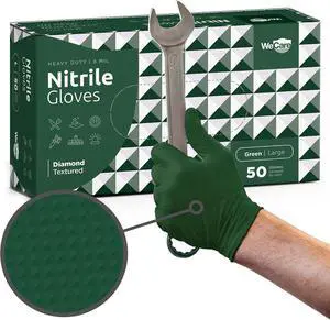 WECARE 8 Mil Nitrile Gloves - Heavy Duty Mechanic Gloves, with Diamond Grip - Powder and Latex Free Disposable Gloves WECARE 8 Mil Nitrile Gloves - Heavy Duty Mechanic Gloves, with Diamond Grip - Powder and Latex Free Disposable Gloves