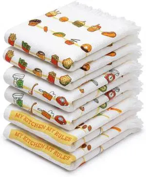 Printed Kitchen Towels - Decorative & Soft, (16" x 24") Absorbent and Reusable - Versatile, Perfect as Hand Towels,Printed Tea Towel - Kitchen Theme (Set of 6-3 Unique Designs) Printed Kitchen Towels - Decorative & Soft, (16" x 24") Absorbent and Reusable - Versatile, Perfect as Hand Towels,Printed Tea Towel - Kitchen Theme (Set of 6-3 Unique Designs)