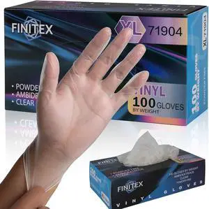 FINITEX Clear Vinyl Gloves Disposable Food Safe Exam Gloves Box of 100/1000 FINITEX Clear Vinyl Gloves Disposable Food Safe Exam Gloves Box of 100/1000