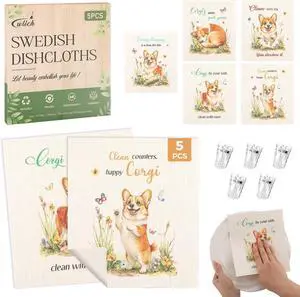 wlich 5 Pack Swedish Dishcloths, Reusable Kitchen Towels with Clips, Dog wlich 5 Pack Swedish Dishcloths, Reusable Kitchen Towels with Clips, Dog