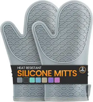 Silicone Oven Mitts, Heat Resistant 2PCS Oven Mitts with Soft Cotton Lining, Waterproof Non-Slip Grip Oven Glove, Kitchen Potholder Mits for BBQ, Baking, Cooking, 12.5 Inch - Grey Silicone Oven Mitts, Heat Resistant 2PCS Oven Mitts with Soft Cotton Lining, Waterproof Non-Slip Grip Oven Glove, Kitchen Potholder Mits for BBQ, Baking, Cooking, 12.5 Inch - Grey