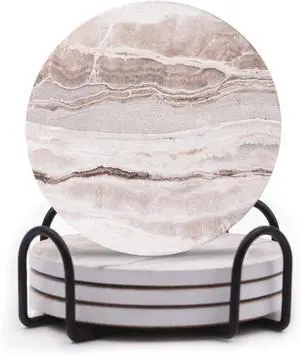 LIFVER Absorbent Coaster Sets of 4, Drink Coasters with Holder, Marble Style Ceramic Drink Coaster for Tabletop Protection, Suitable for Kinds of Cups, Wooden Table, Cool Home Decor, 4 Inches LIFVER Absorbent Coaster Sets of 4, Drink Coasters with Holder, Marble Style Ceramic Drink Coaster for Tabletop Protection, Suitable for Kinds of Cups, Wooden Table, Cool Home Decor, 4 Inches