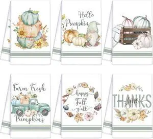 Ganeen 6 Pcs Fall Kitchen Towels Watercolor Pumpkin Truck Gnomes Fiber Ganeen 6 Pcs Fall Kitchen Towels Watercolor Pumpkin Truck Gnomes Fiber