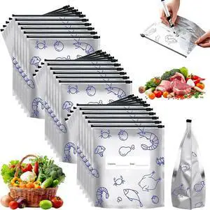 Reusable Aluminum Foil Sealable Storage Bags, 2026 New Resealable Vacuum Zipper Pouches for Food, Stand Up Foil Sealable Bags with Label and Zip Lock for Fruit Vegetable (30, Large) Reusable Aluminum Foil Sealable Storage Bags, 2026 New Resealable Vacuum Zipper Pouches for Food, Stand Up Foil Sealable Bags with Label and Zip Lock for Fruit Vegetable (30, Large)