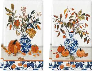 Artoid Mode Blue Vase Pumpkin Fall Kitchen Towels Set of 2 18x26 Inch Artoid Mode Blue Vase Pumpkin Fall Kitchen Towels Set of 2 18x26 Inch