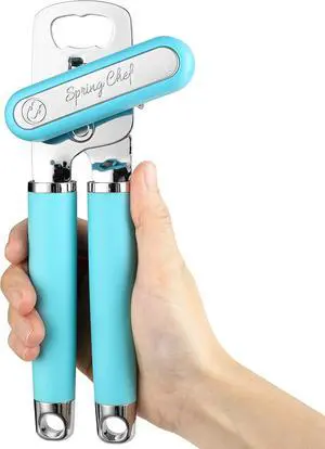 Spring Chef Stainless Steel Manual Can Opener w/Soft Grip Handle, Aqua Sky Spring Chef Stainless Steel Manual Can Opener w/Soft Grip Handle, Aqua Sky
