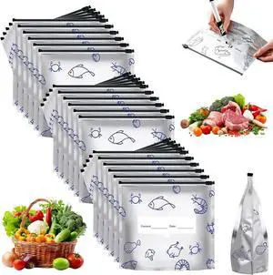 Reusable Aluminum Foil Sealable Storage Bags, 2026 New Resealable Vacuum Zipper Pouches for Food, Stand Up Foil Sealable Bags with Label and Zip Lock for Fruit Vegetable (30, Medium) Reusable Aluminum Foil Sealable Storage Bags, 2026 New Resealable Vacuum Zipper Pouches for Food, Stand Up Foil Sealable Bags with Label and Zip Lock for Fruit Vegetable (30, Medium)