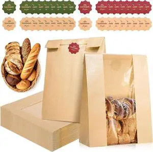 25 Pcs Bread Bags for Homemade Bread, Paper Sourdough Bags with window, Large Bakery Loaf Bag with Stickers for Cookies, Popcorns, Hamburgers 14.2"x8.3"x3.6" 25 Pcs Bread Bags for Homemade Bread, Paper Sourdough Bags with window, Large Bakery Loaf Bag with Stickers for Cookies, Popcorns, Hamburgers 14.2"x8.3"x3.6"
