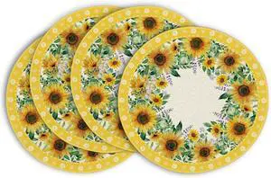 Leaves Sunflower Round Summer Placemats Set of 4, 14 Inch Seasonal Holiday Round Table Mats for Party Kitchen Dining Decoration Leaves Sunflower Round Summer Placemats Set of 4, 14 Inch Seasonal Holiday Round Table Mats for Party Kitchen Dining Decoration