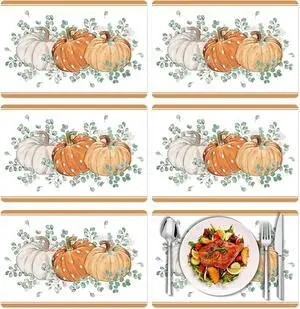 Fall Vinyl Table Placemats Set of 6, 11 x 15.7 Inches Washable Plastic Placemats for Kitchen Dining Party - Orange Pumpkin Fall Vinyl Table Placemats Set of 6, 11 x 15.7 Inches Washable Plastic Placemats for Kitchen Dining Party - Orange Pumpkin