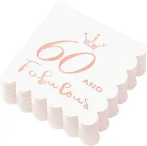 60 and Fabulous Cocktail Napkins Rose Gold - 60th Birthday Decorations for Women, Folded 5x5 Inches Disposable Party Napkins 3-Ply Paper Beverage Napkins, 60th Birthday Napkins, Wedding Anniversary 60 and Fabulous Cocktail Napkins Rose Gold - 60th Birthday Decorations for Women, Folded 5x5 Inches Disposable Party Napkins 3-Ply Paper Beverage Napkins, 60th Birthday Napkins, Wedding Anniversary