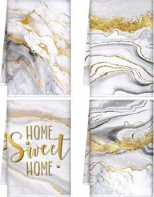 4 Pcs White and Gold Decorative Towel Set Marble Kitchen Accessories Bathroom Hand Towels Absorbent Tea Washcloths for Summer Kitchen Bathroom Decor Accessories Gifts 4 Pcs White and Gold Decorative Towel Set Marble Kitchen Accessories Bathroom Hand Towels Absorbent Tea Washcloths for Summer Kitchen Bathroom Decor Accessories Gifts