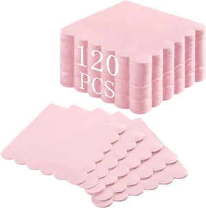 120 Pcs Cocktail Napkins Pink Paper Napkins Light Pink Dessert Beverage Napkin Cute Scalloped Party Napkin for Baby Bridal Shower, Birthday, 5 x 5 Inch 120 Pcs Cocktail Napkins Pink Paper Napkins Light Pink Dessert Beverage Napkin Cute Scalloped Party Napkin for Baby Bridal Shower, Birthday, 5 x 5 Inch