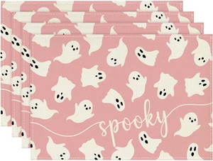 Pink Ghost Spooky Halloween Placemats Set of 4-12 x 18 Inch Pink Ghost Spooky Halloween Placemats Set of 4-12 x 18 Inch