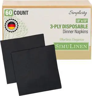 SimuLinen Black Disposable Paper Napkins, 3-Ply, 13in x 13in - 30 Pack - Simplicity Collection, Perfect for Birthday or Dessert Parties SimuLinen Black Disposable Paper Napkins, 3-Ply, 13in x 13in - 30 Pack - Simplicity Collection, Perfect for Birthday or Dessert Parties