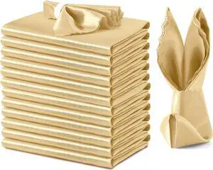 12 Pack Light Gold Satin Napkins - 17x17 Inch Scalloped Elegant Dinner Napkins for Wedding, Restaurant, Banquet, Graduation Party 12 Pack Light Gold Satin Napkins - 17x17 Inch Scalloped Elegant Dinner Napkins for Wedding, Restaurant, Banquet, Graduation Party
