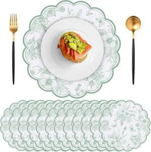 60 Pcs Sage Green Floral Paper Placemat, Disposable Scalloped Table Mat 60 Pcs Sage Green Floral Paper Placemat, Disposable Scalloped Table Mat