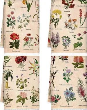 4 Pcs Floral Kitchen Towels Plant Hand Towels Rustic Flower Tea Towel Vintage Cottage Core Decor Wildflower Absorbent Dishcloth Witch Fairy Decoration for Home Housewarming Gift Spring Holiday 4 Pcs Floral Kitchen Towels Plant Hand Towels Rustic Flower Tea Towel Vintage Cottage Core Decor Wildflower Absorbent Dishcloth Witch Fairy Decoration for Home Housewarming Gift Spring Holiday