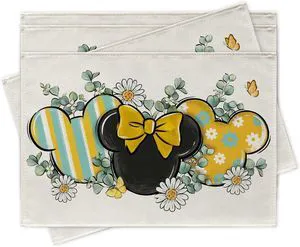 Spring Summer Placemats Set of 4, Eucalyptus Leaves Daisy Flower Yellow Teal Stripes Dining Place Mats Table Decor, Butterfly Seasonal Home Kitchen Decoration 12 x 18 Inch Spring Summer Placemats Set of 4, Eucalyptus Leaves Daisy Flower Yellow Teal Stripes Dining Place Mats Table Decor, Butterfly Seasonal Home Kitchen Decoration 12 x 18 Inch