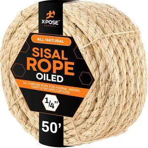 1/4" x 50ft Sisal Rope Natural Fiber Twisted Sisal, Chemical-Free Rope for Cat Scratching Post Repair, Cat Tree, Crafts, Gardening & DIY Projects 1/4" x 50ft Sisal Rope Natural Fiber Twisted Sisal, Chemical-Free Rope for Cat Scratching Post Repair, Cat Tree, Crafts, Gardening & DIY Projects